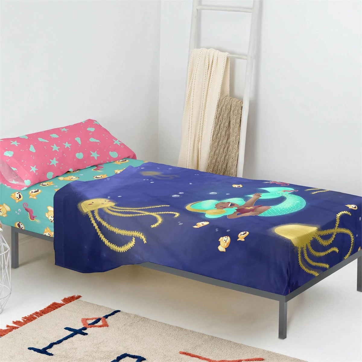 Happy Mermaid Juego De Sábana Cama 80/90 (160x270 Cm) Multicolor 3 Happy Mermaid Juego De Sábana Cama 80/90 (160x270 Cm) Multicolor