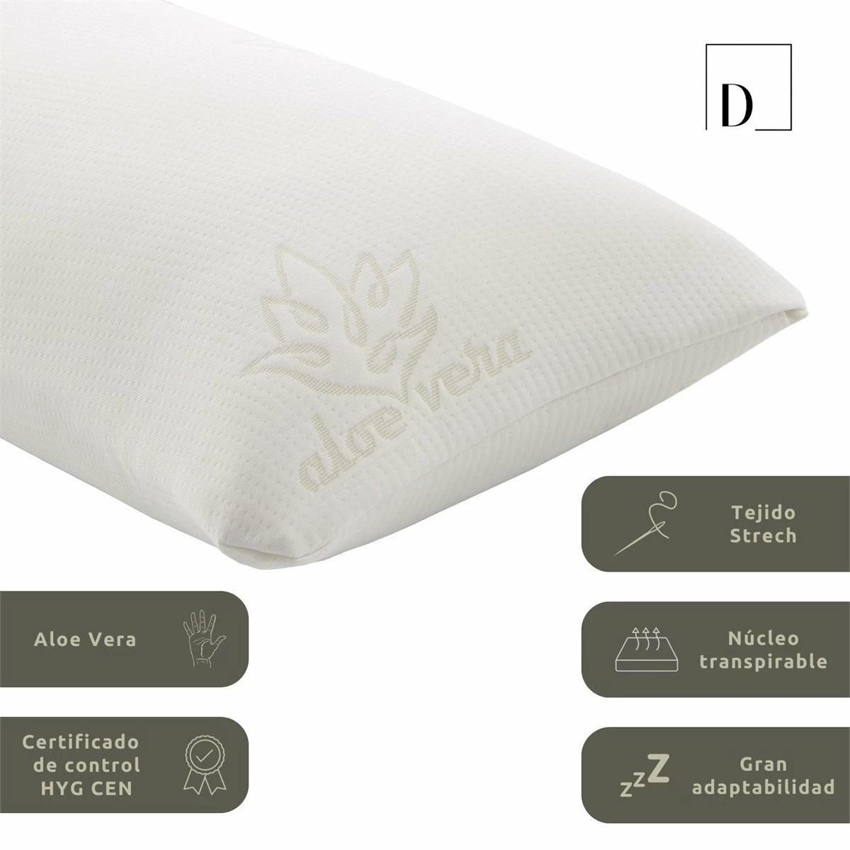 Almohada Viscoelástica Copos Funda Aloe Vera 150cm Donegal Collections 6 Almohada Viscoelástica Copos Funda Aloe Vera 150cm Donegal Collections - Imagen 4