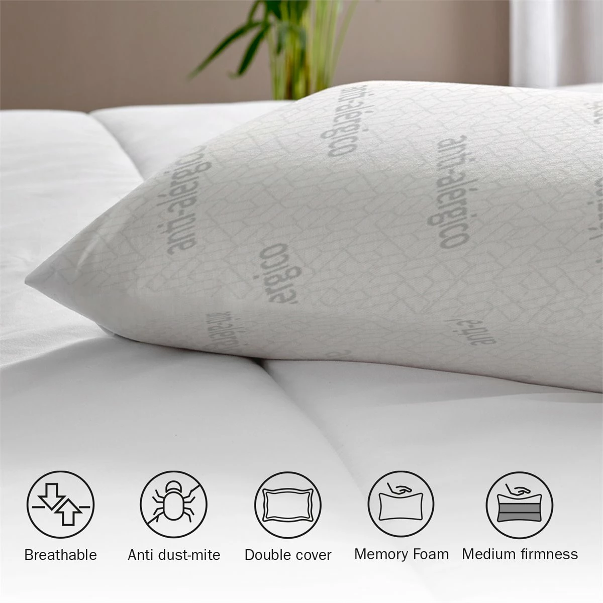 Almohada Viscoelástica Doble Funda Antiácaros 70x35cm Pikolin Home 7 Almohada Viscoelástica Doble Funda Antiácaros 70x35cm Pikolin Home - Imagen 5